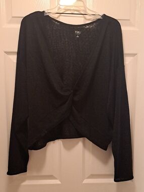 Black Twist-Front Women’s Sweater/Top